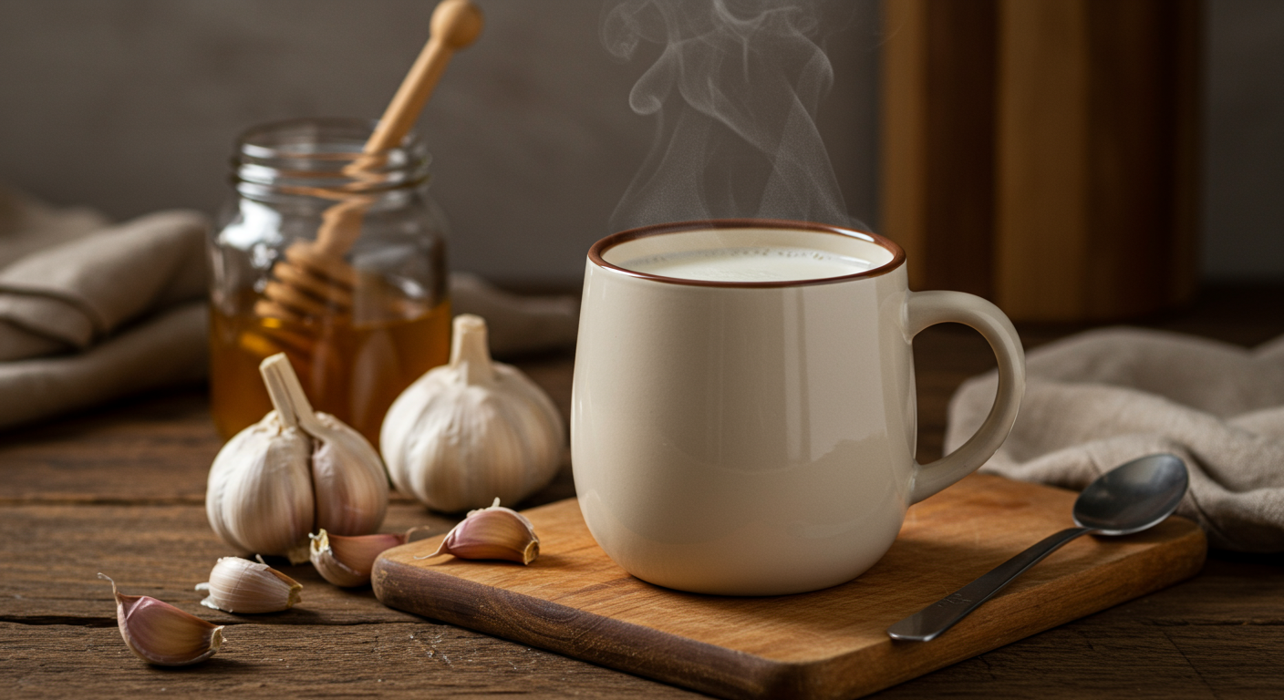 Warm garlic milk in a mug